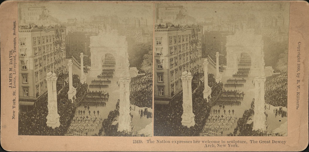 The Nation expresses her welcome in sculpture, The Great Dewey Arch, New York.